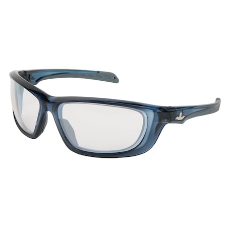 Mcr Safety Swagger (UD1), Safety Glasses, Anti-Scratch, I/O Clear Mirror Lens, Crystal Blue Frame, Full-Frame UD129